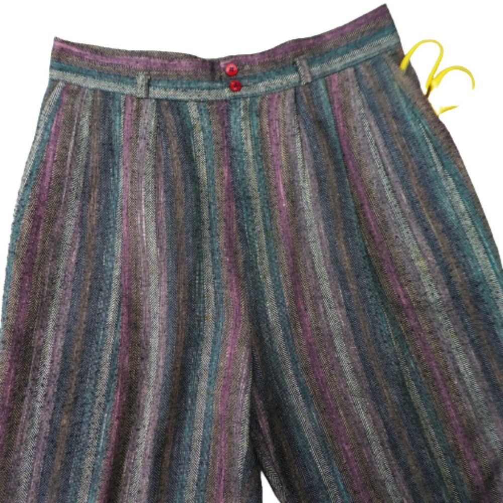 30x27 Vintage Happy Legs Rainbow Herringbone Trouser Pants High Waist Pockets L